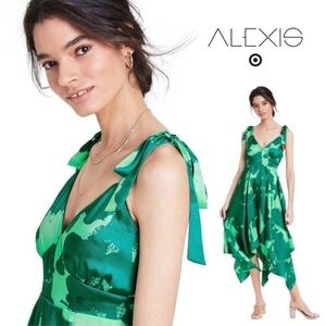 ALEXIS x TARGET green Botanical abstract print Tie Strap Asymmetrical Hem Dress